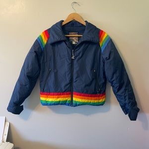 RARE vintage down Antler brand crop rainbow ski winter jacket medium